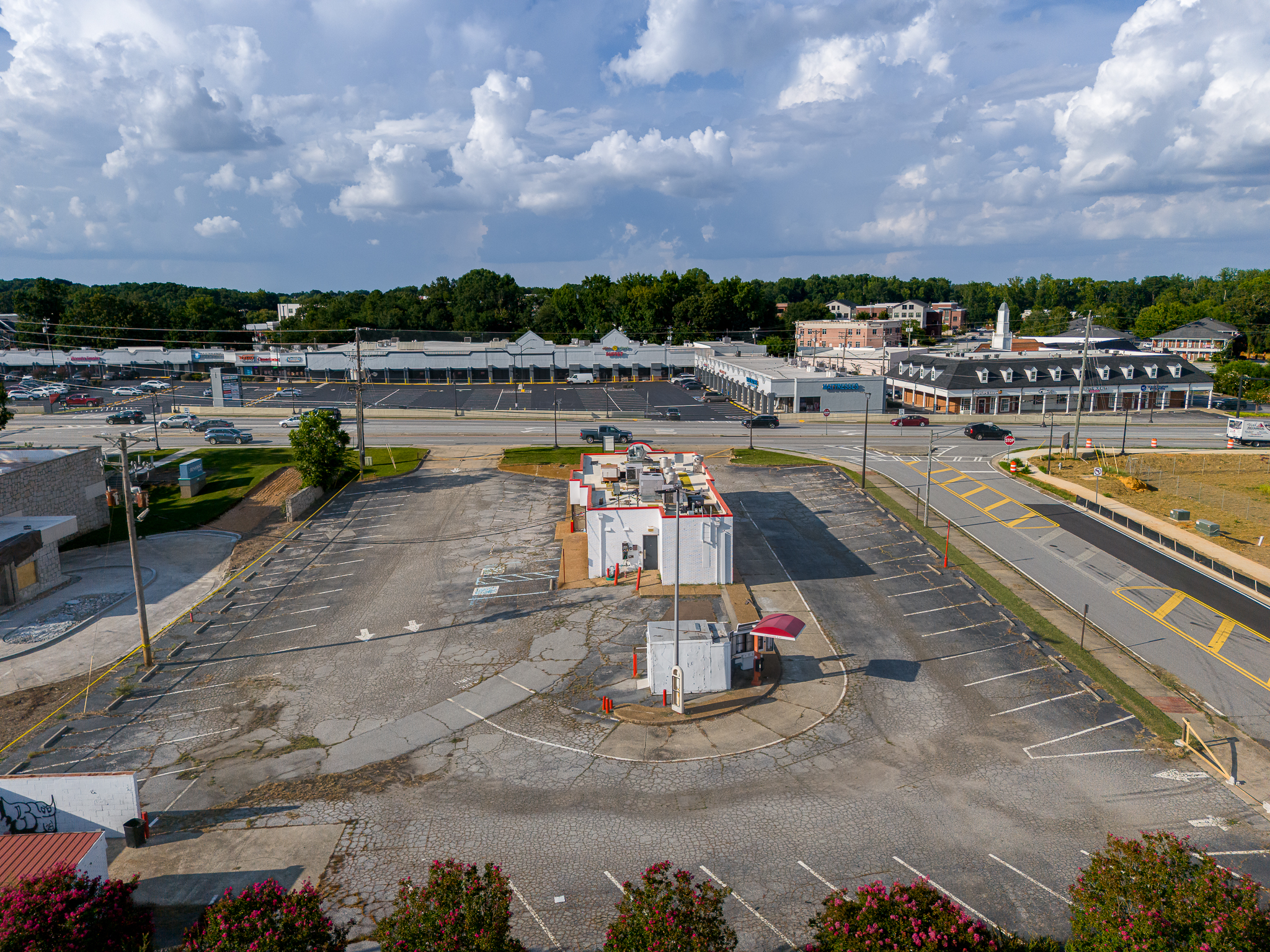 Aerial view of the former Krystal restaurant property at 2484 Main Street East